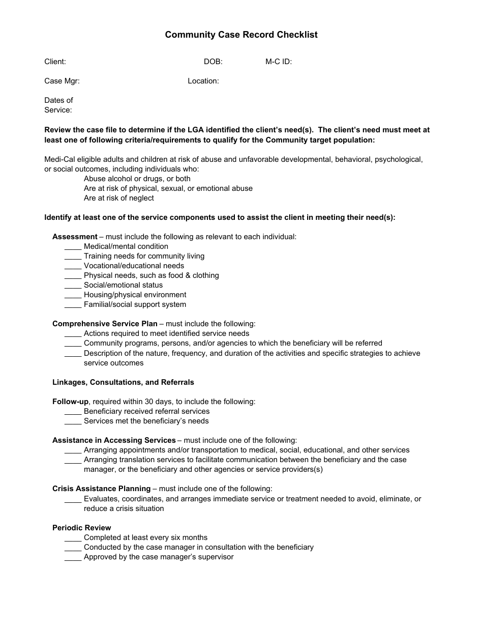 Public Health Case Record Checklist - California, Page 6