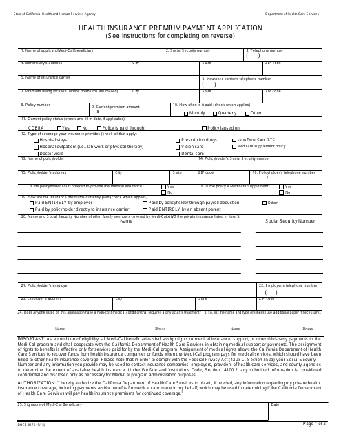 Form DHCS6172  Printable Pdf