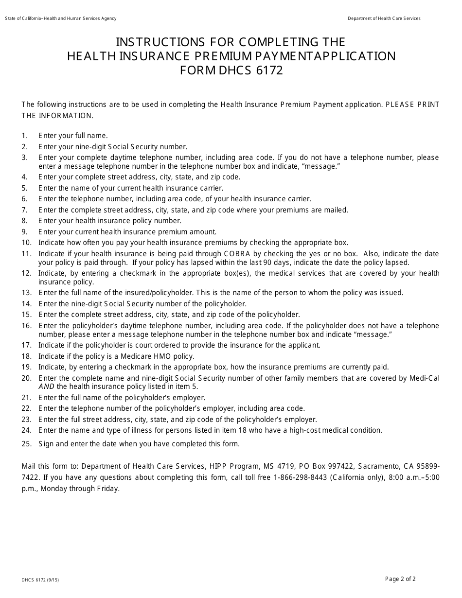 Form DHCS6172 Health Insurance Premium Payment Application - California, Page 2