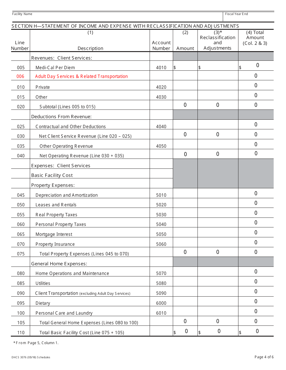 Form DHCS3076 Intermediate Care Facility for the Developmentally Disabled Habilitative / Nursing (Icf-Ddh / N) Cost Report - California, Page 5