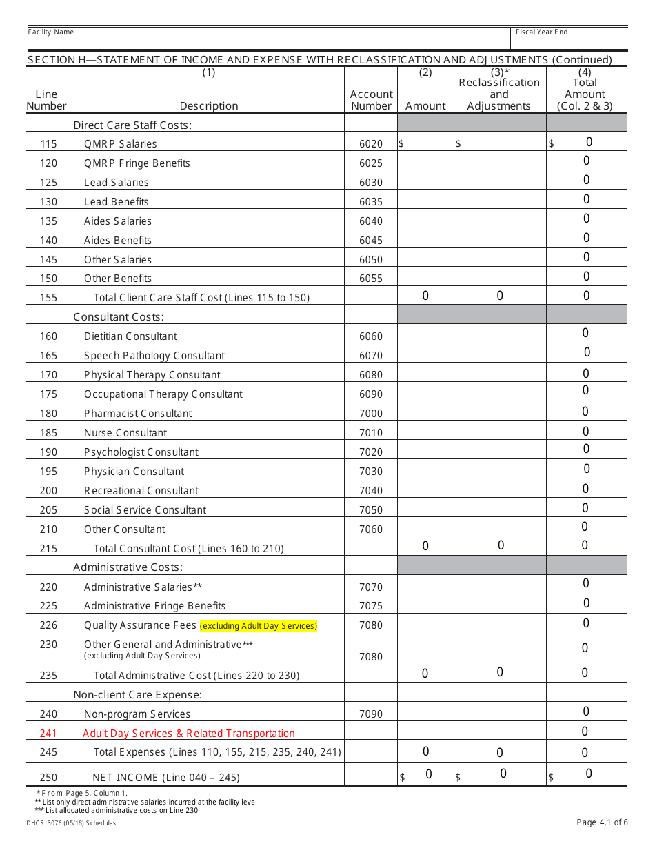 Form DHCS3076 Intermediate Care Facility for the Developmentally Disabled Habilitative / Nursing (Icf-Ddh / N) Cost Report - California, Page 6