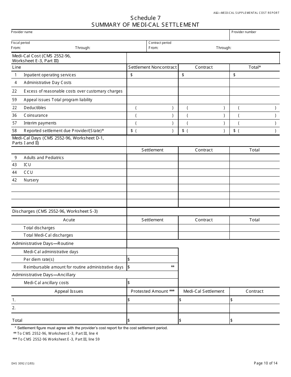 Form DHCS3092 Download Printable PDF or Fill Online MediCal