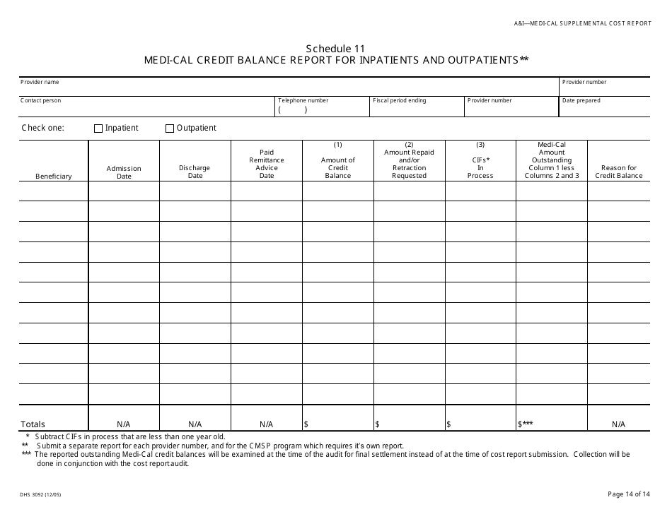 Form DHCS3092 Medi-Cal Supplemental Cost Report Schedules - California, Page 12