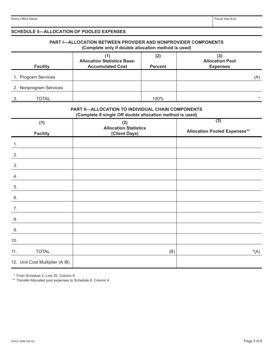 Form DHCS3099 Intermediate Care Facility for the Developmentally Disabled Habilitative / Nursing (Icf-Ddh / N) Home Office Cost Report - California, Page 6