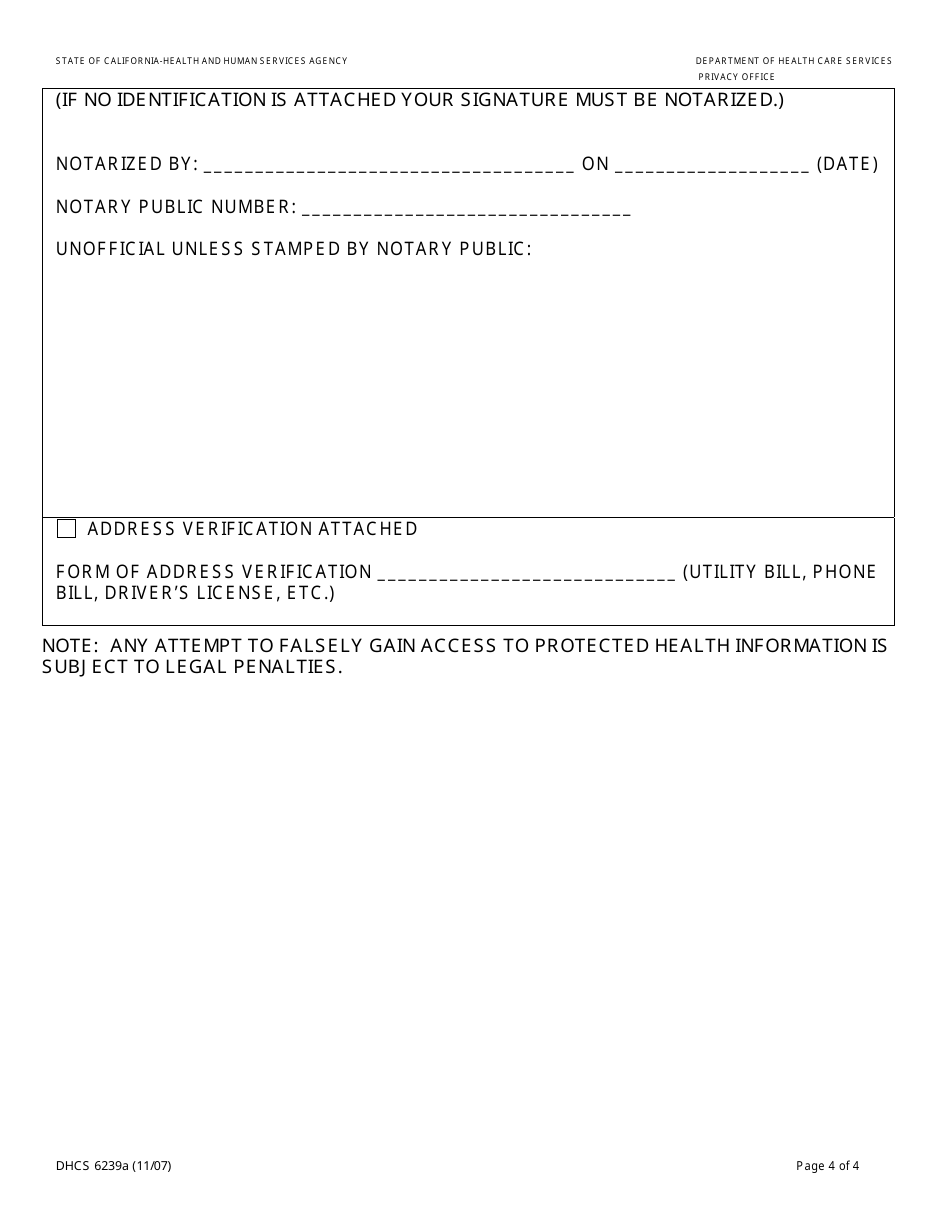 Form DHCS6239A Request to Amend Protected Health Information by Parent, Guardian or Legal Representative (Northern California Regional Office / San Francisco) - City and County of San Francisco, California, Page 4