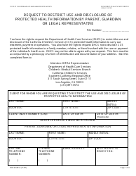Document preview: Form DHCS6241A Request to Restrict Use and Disclosure of Protected Health Information by Parent, Guardian or Legal Representative (Southern California Regional Office) - City of Los Angeles, California