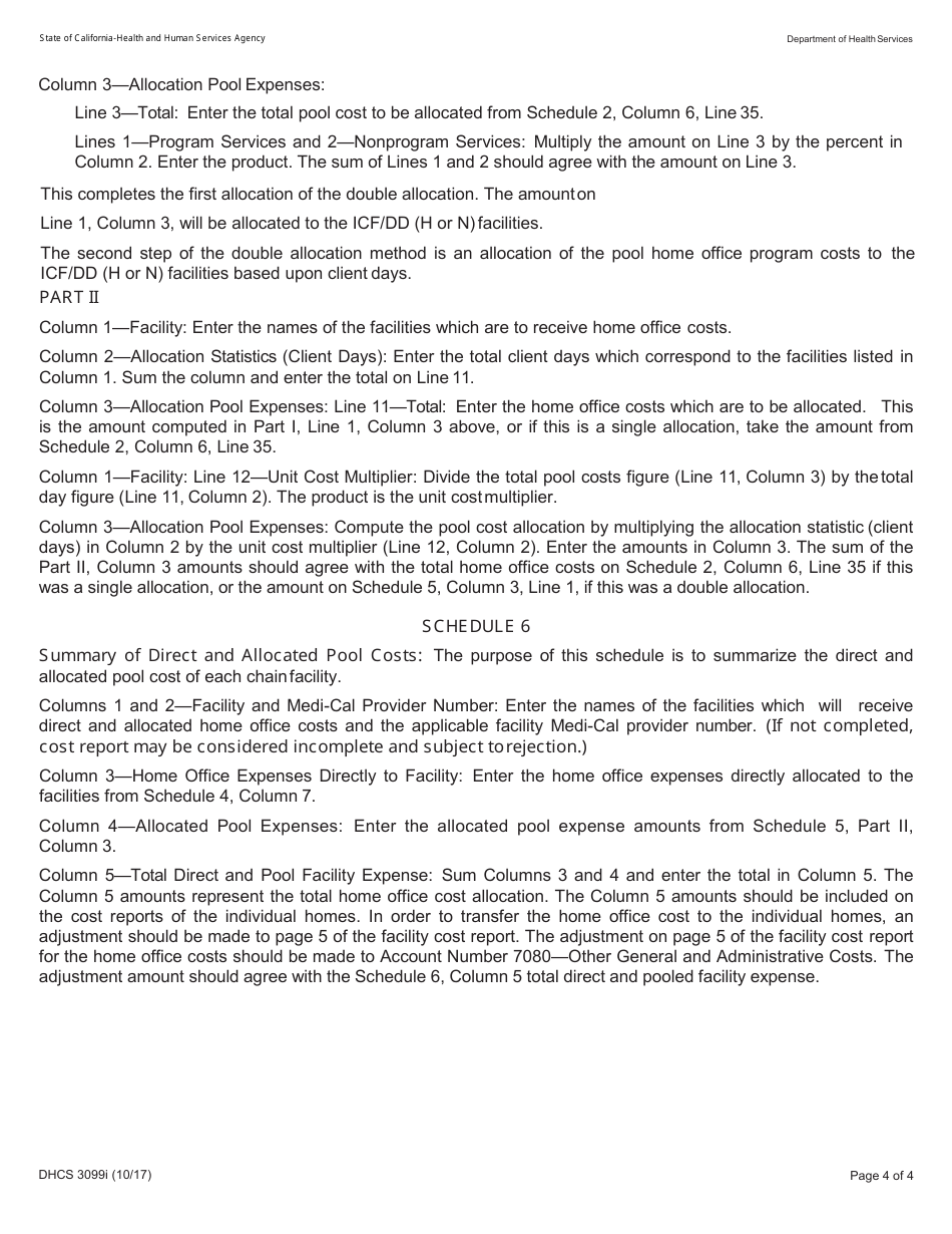 Instructions for Form DHCS3099 Home Office Cost Report Form - California, Page 4