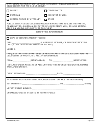 Form DHCS6245A Request for an Accounting of Disclosures of Protected Health Information by Parent, Guardian or Legal Representative (Sacramento Regional Office) - City of Sacramento, California, Page 2