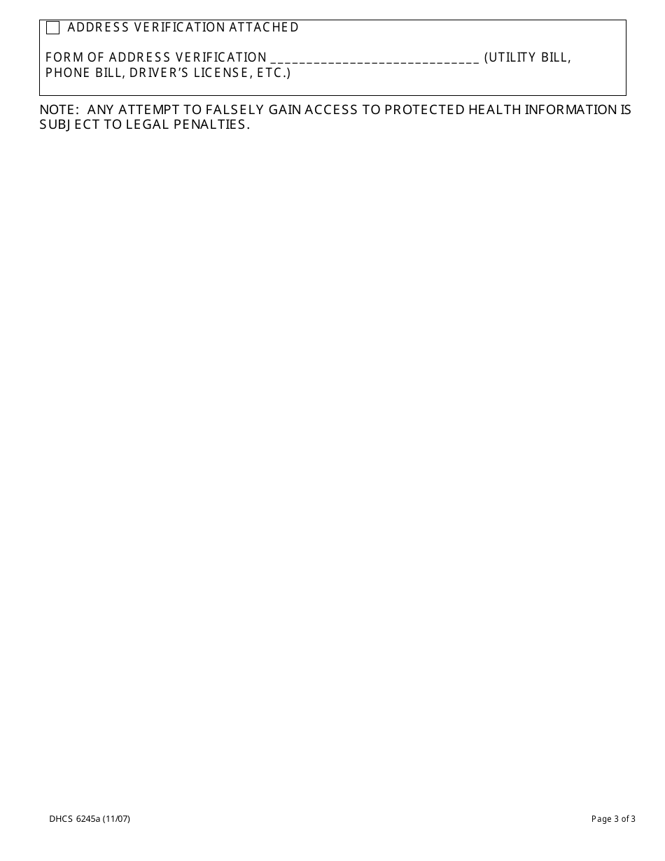 Form DHCS6245A Request for an Accounting of Disclosures of Protected Health Information by Parent, Guardian or Legal Representative (Sacramento Regional Office) - City of Sacramento, California, Page 3