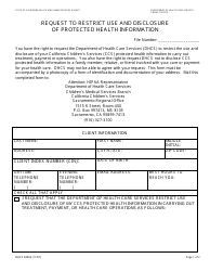 Form DHCS6240A Request to Restrict Use and Disclosure of Protected Health Information (Sacramento Regional Office) - City of Sacramento, California