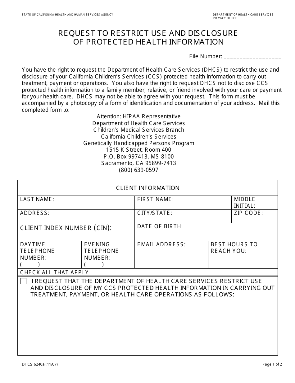 Dhcs Forms.pdf Form DHCS6240A - Fill Out, Sign Online and Download Fillable PDF ...