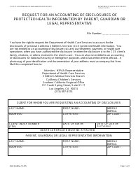 Document preview: Form DHCS6245A Request for an Accounting of Disclosures of Protected Health Information by Parent, Guardian or Legal Representative (Southern California Regional Office) - City of Los Angeles, California