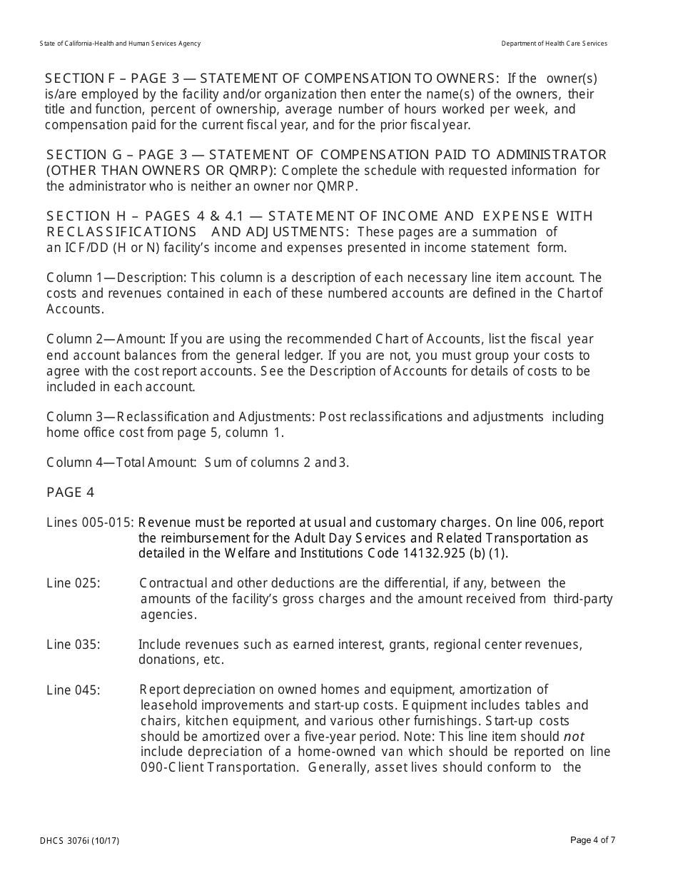 Instructions for Form DHCS3076 Supplemental Cost Report for Intermediate Care Facilities (Habilitative or Nursing) - California, Page 4