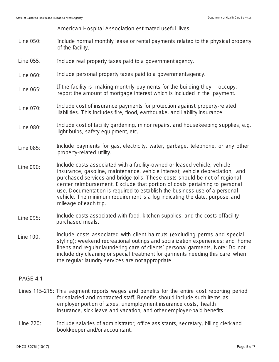 Instructions for Form DHCS3076 Supplemental Cost Report for Intermediate Care Facilities (Habilitative or Nursing) - California, Page 5