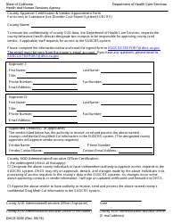 Document preview: Form DHCS5260 County Approver Certification & Vendor Appointment Form for Access to Substance Use Disorder Cost Report System (Sudcrs) - California