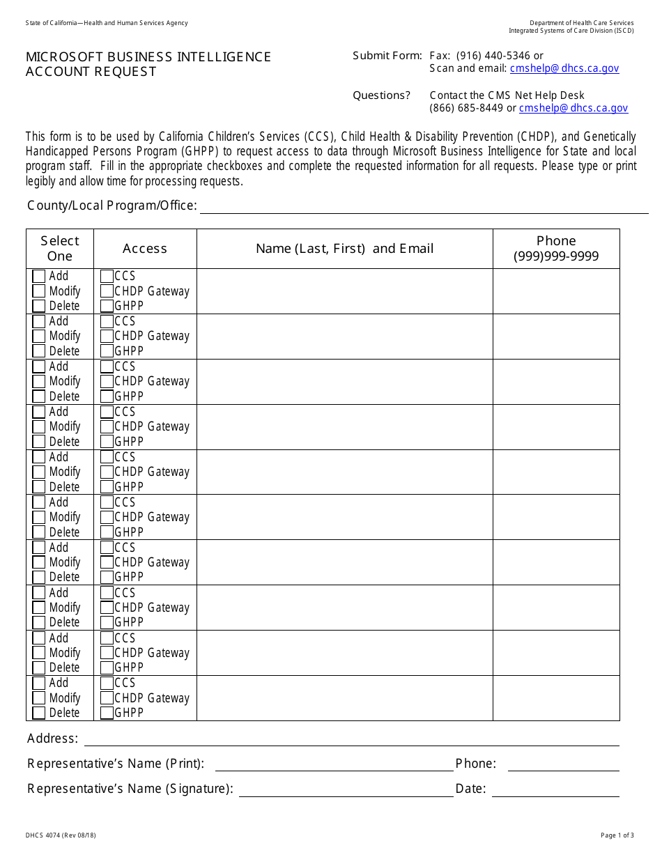 Form Dhcs4074 - Fill Out, Sign Online And Download Fillable Pdf 