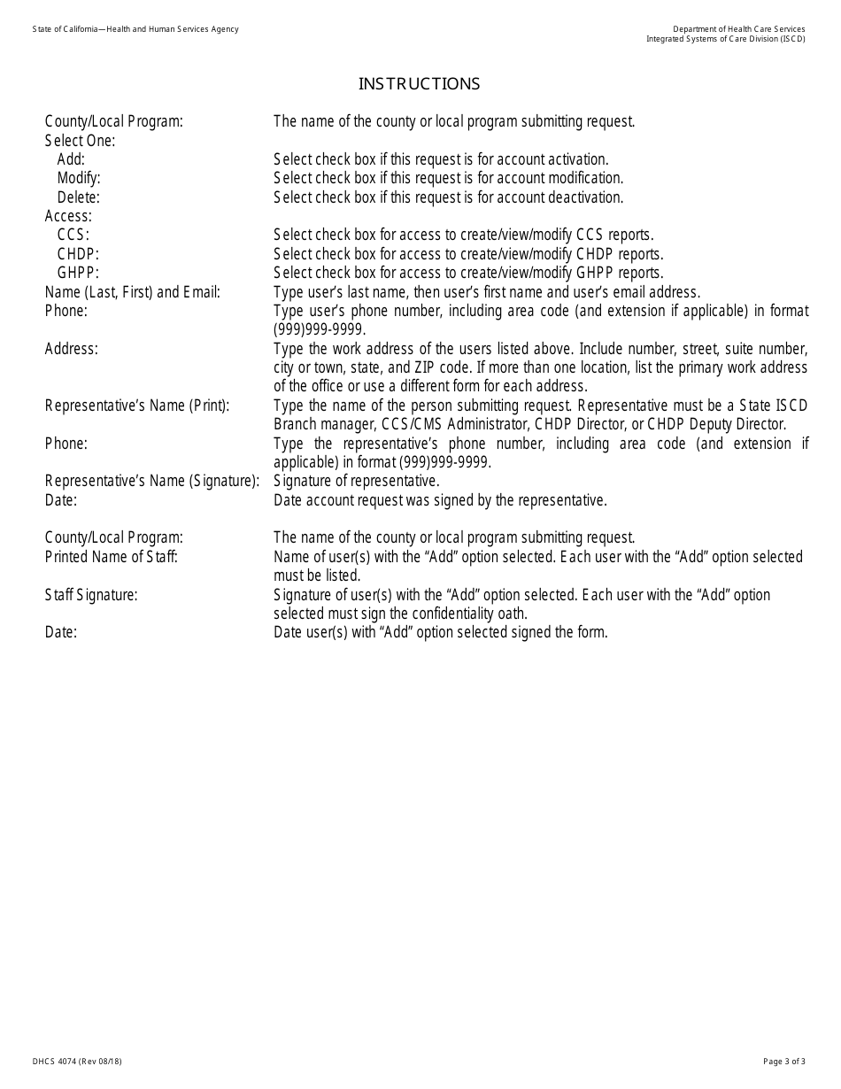 Form DHCS4074 Microsoft Business Intelligence Account Request - California, Page 3