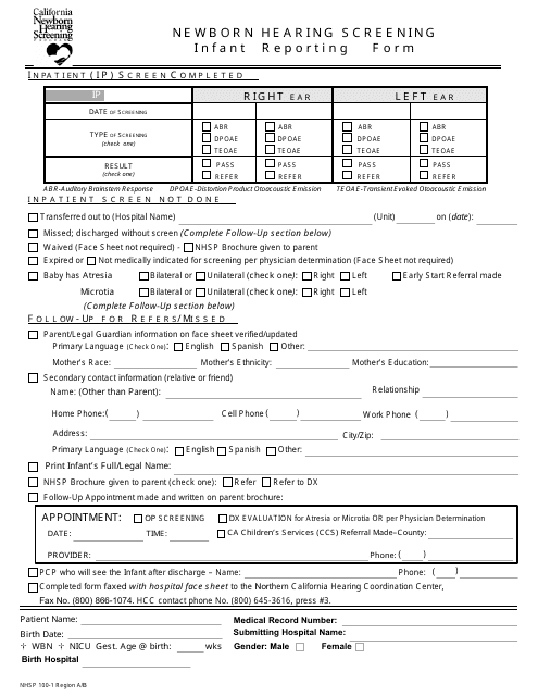 Form NHSP100-1  Printable Pdf