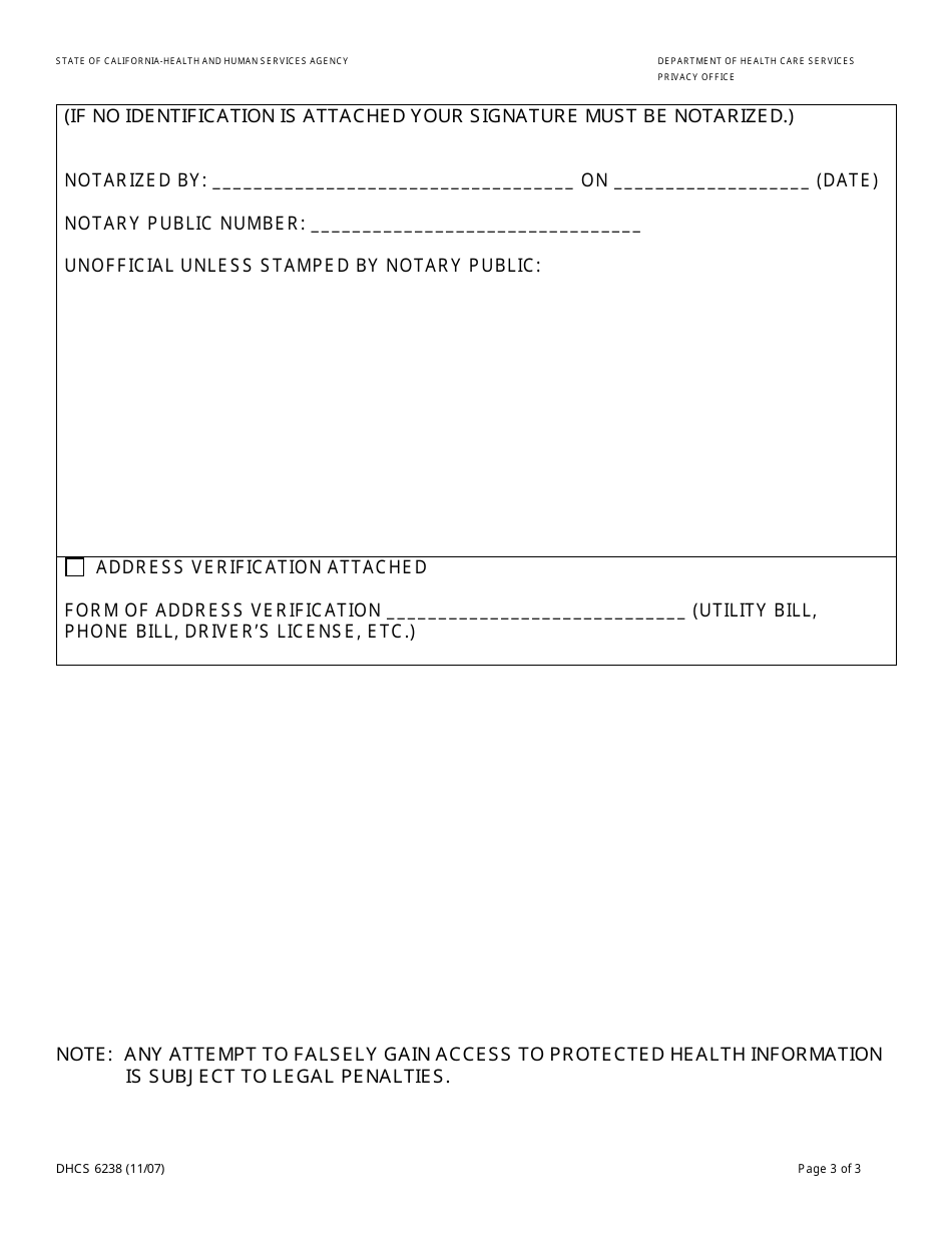 Form DHCS6238 Request to Amend Protected Health Information - California, Page 3
