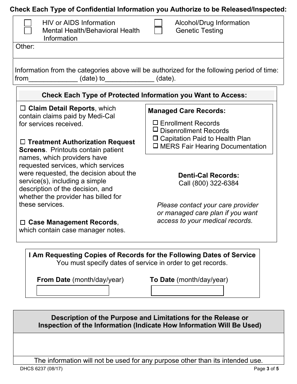 Form DHCS6237 Request to Access Protected Health Information by Parent, Guardian or Personal Representative - California, Page 3