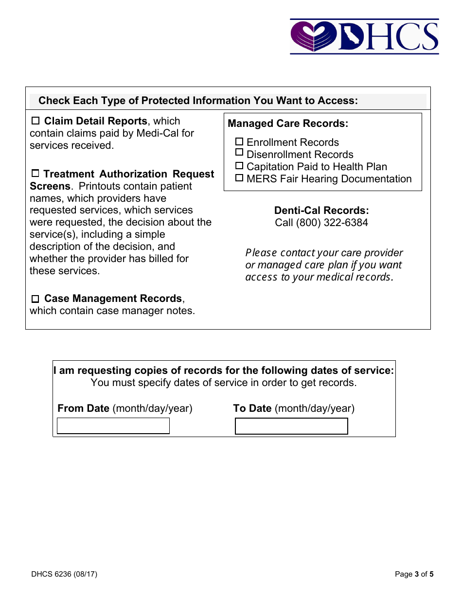 Form DHCS6236 Request for Access to Protected Health Information - California, Page 3