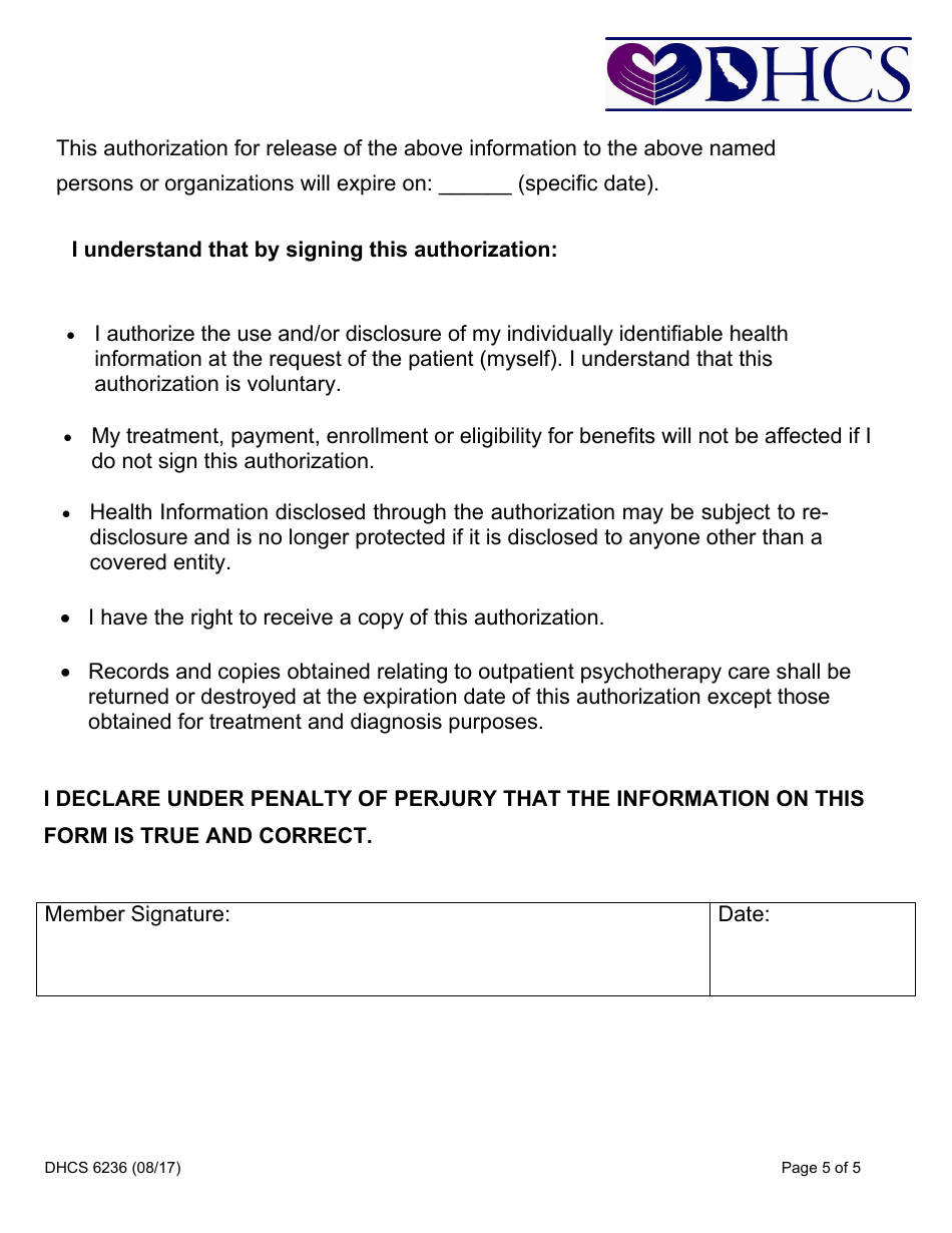 Form DHCS6236 Request for Access to Protected Health Information - California, Page 5