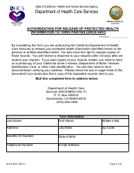Document preview: Form DHCS6247 Authorization for Release of Protected Health Information to Third Parties - California