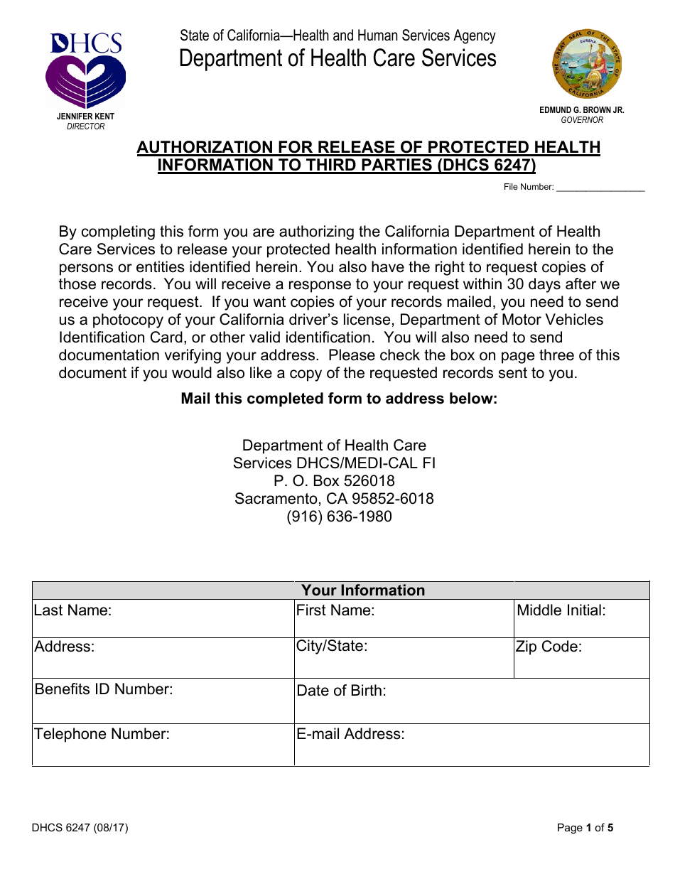 Form DHCS6247 Fill Out, Sign Online and Download Fillable PDF