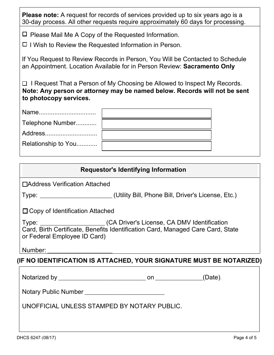 Form DHCS6247 Authorization for Release of Protected Health Information to Third Parties - California, Page 4