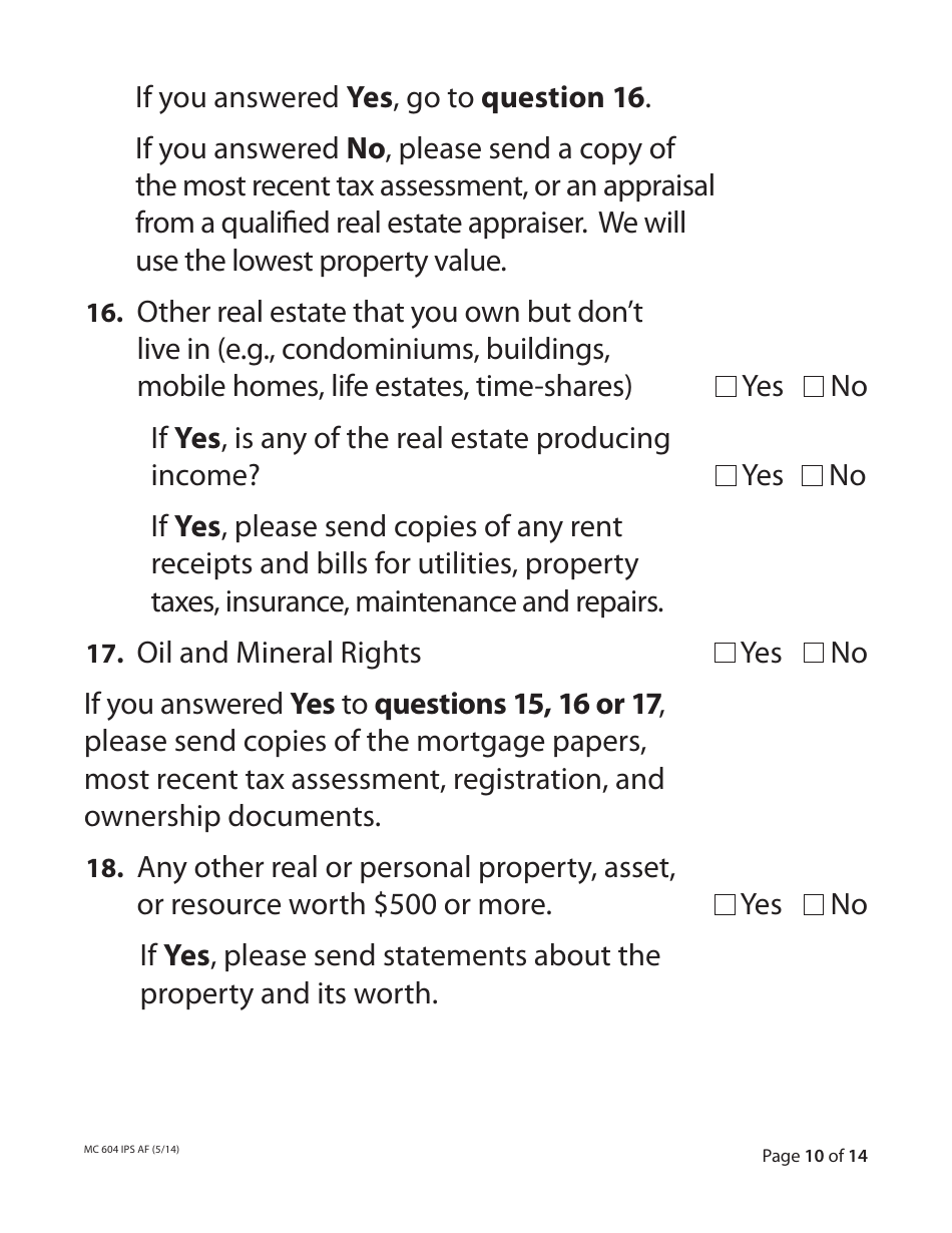 Form MC604 IPS AF Additional Income and Property Information Needed for Medi-Cal - California, Page 10