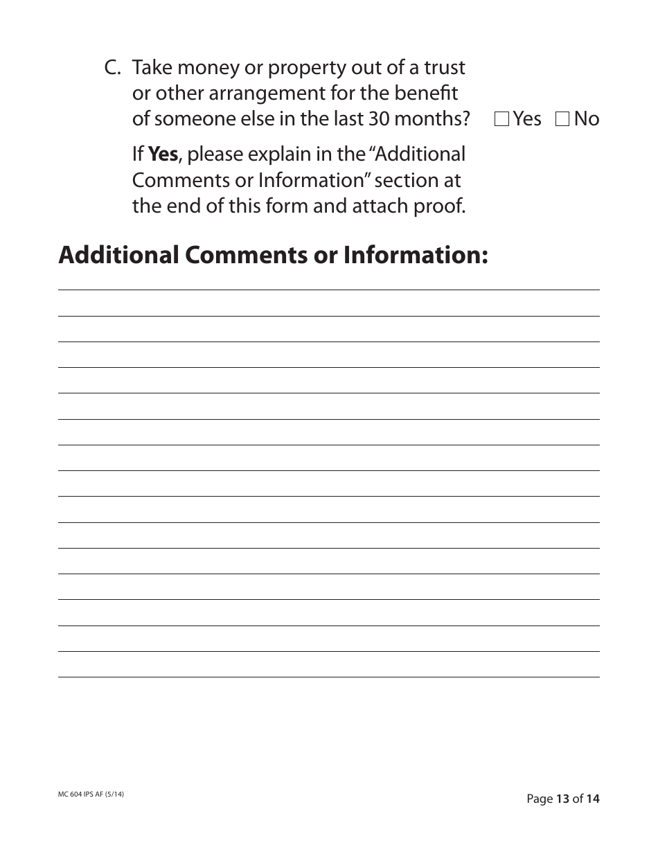 Form MC604 IPS AF Additional Income and Property Information Needed for Medi-Cal - California, Page 13