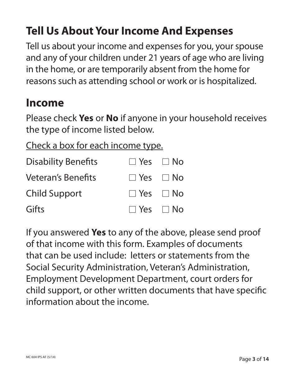 Form MC604 IPS AF Additional Income and Property Information Needed for Medi-Cal - California, Page 3