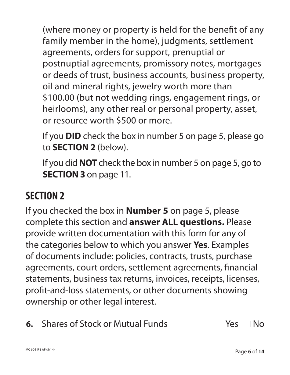 Form MC604 IPS AF Additional Income and Property Information Needed for Medi-Cal - California, Page 6
