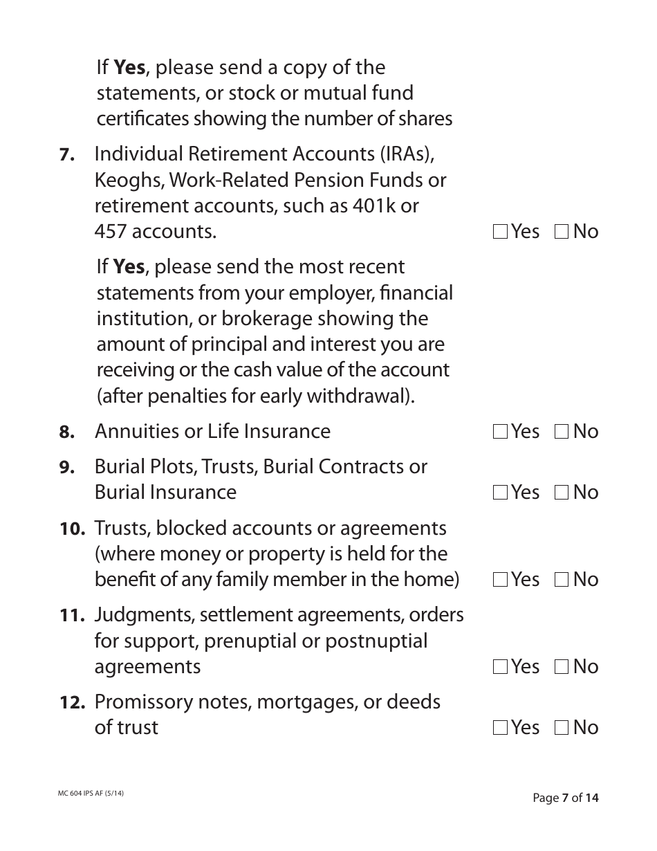 Form MC604 IPS AF Additional Income and Property Information Needed for Medi-Cal - California, Page 7