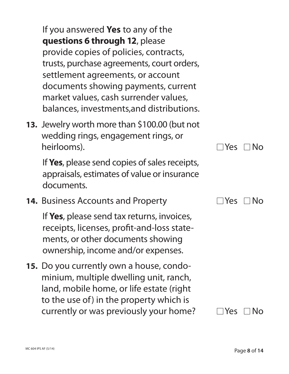 Form MC604 IPS AF Additional Income and Property Information Needed for Medi-Cal - California, Page 8
