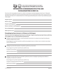 Document preview: Form MC604 IPS TAG Additional Income and Property Information Needed for Medi-Cal - California (Tagalog)