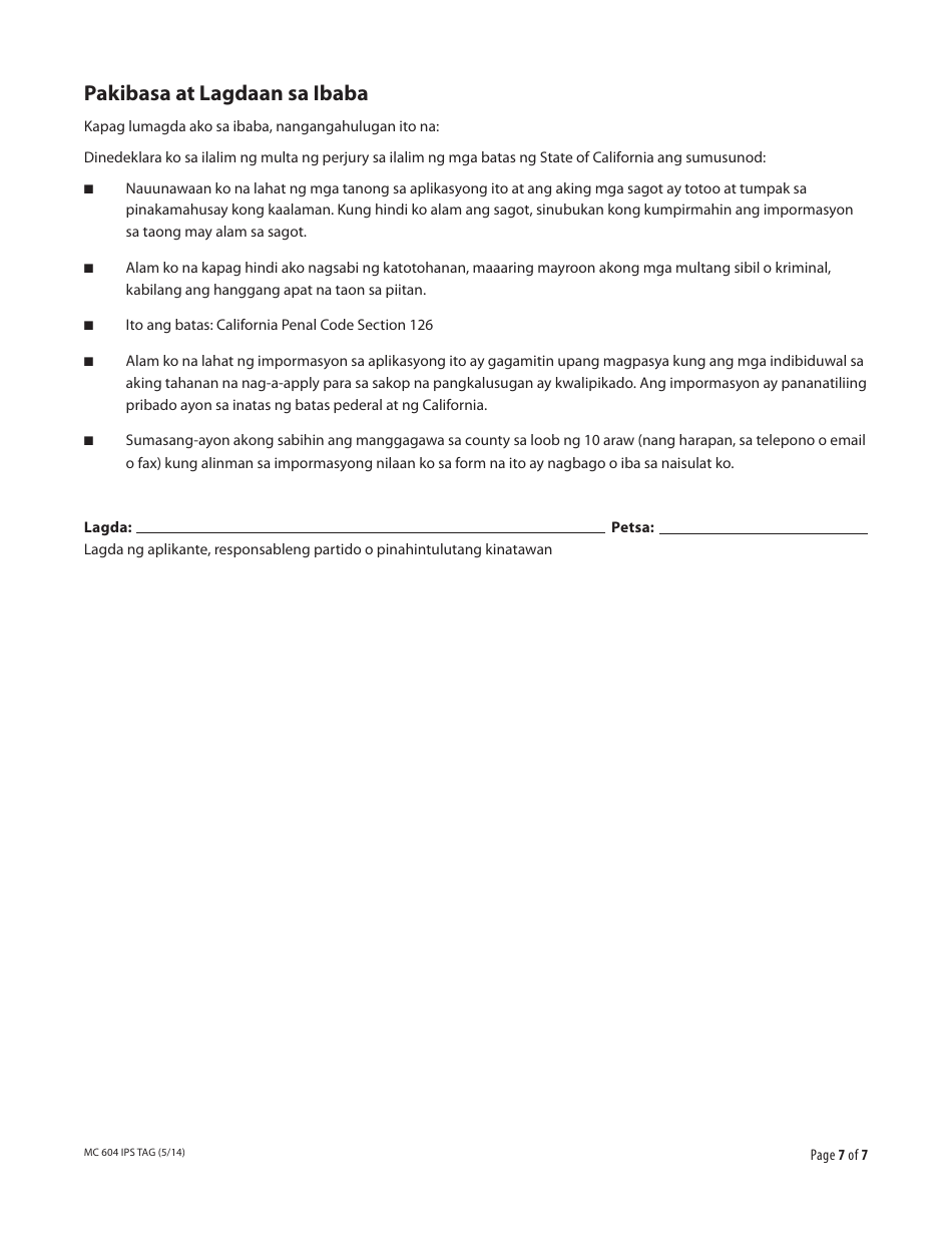 Form MC604 IPS TAG Additional Income and Property Information Needed for Medi-Cal - California (Tagalog), Page 7