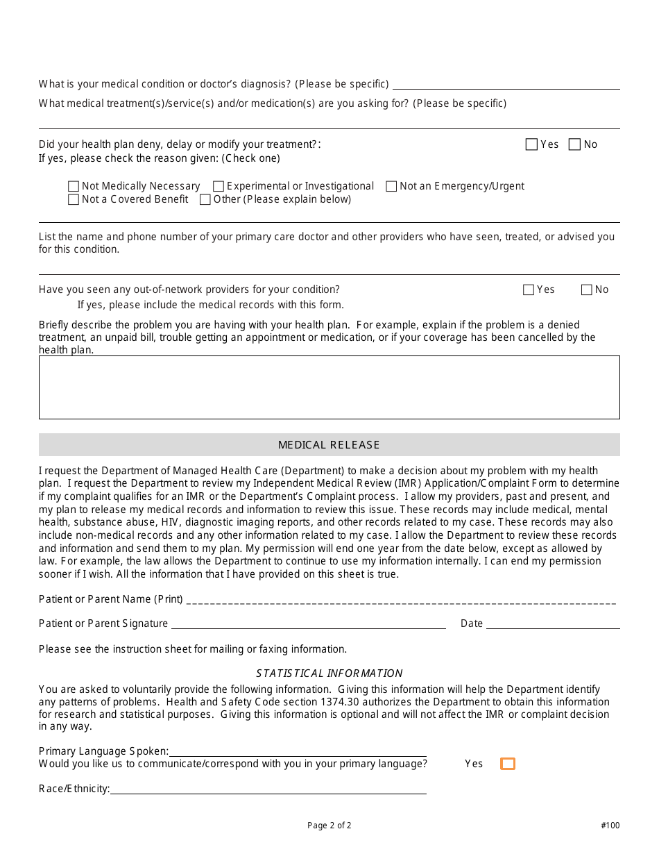 Form DMHC20-224 - Fill Out, Sign Online and Download Printable PDF ...