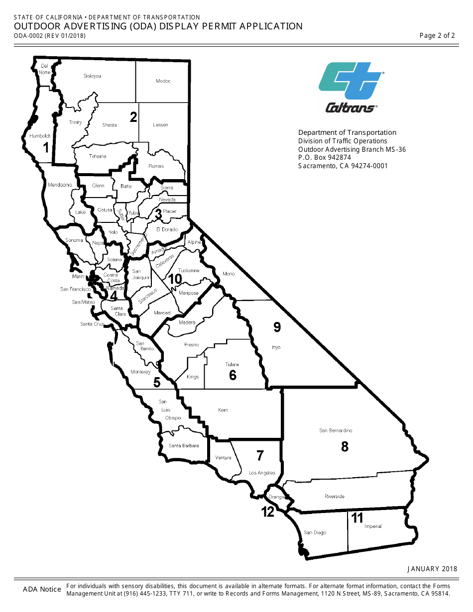Form ODA-0002 Outdoor Advertising (Oda) Display Permit Application - California, Page 2