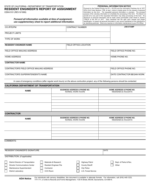 Form CEM-0101 Printable Pdf