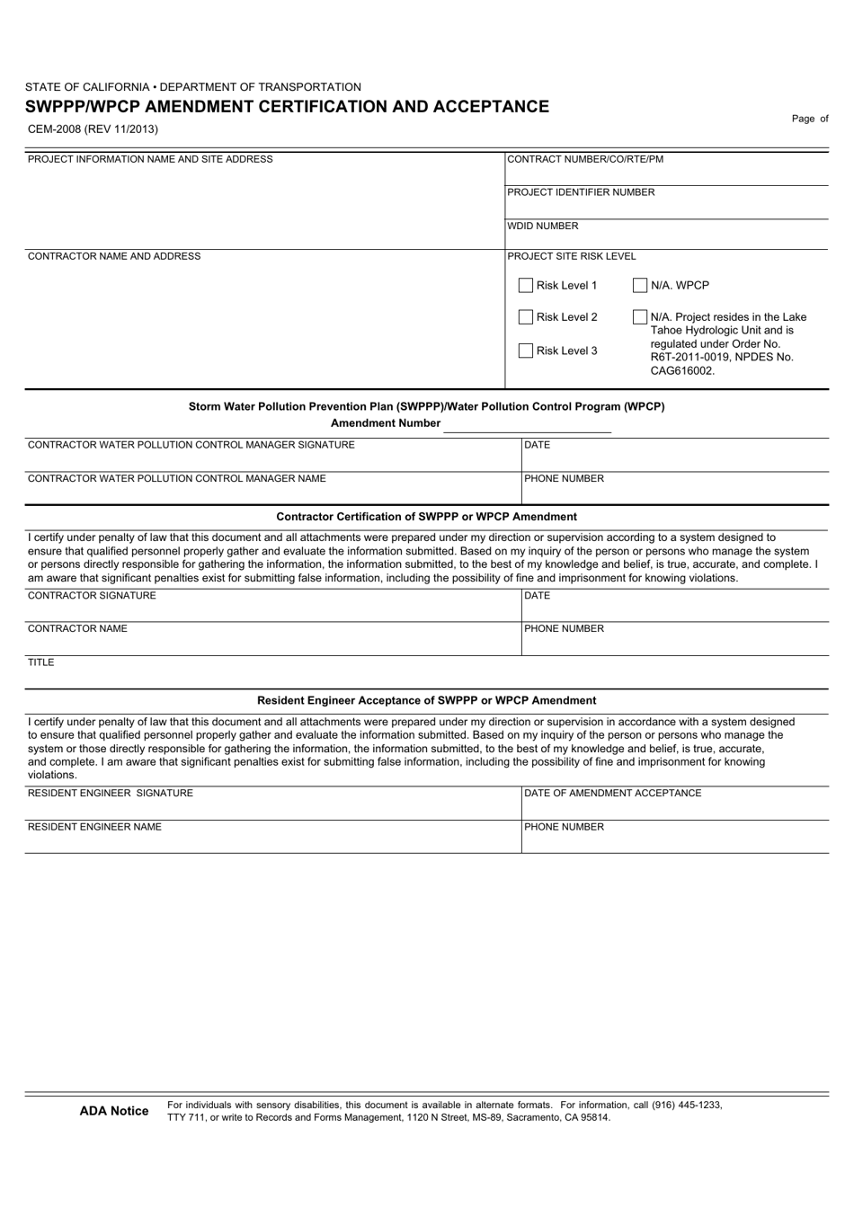 Form CEM2008 Download Fillable PDF or Fill Online Swppp/ Wpcp