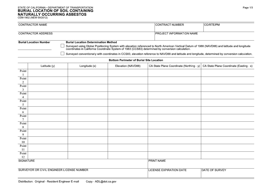 Form CEM-1902 Download Fillable PDF or Fill Online Burial Location of ...