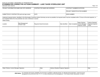 Form CEM-2035T &quot;Stormwater Corrective Action Summary - Lake Tahoe Hydrologic Unit&quot; - California