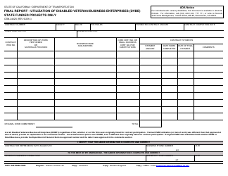 Document preview: Form CEM-2402S Final Report - Utilization of Disabled Veteran Business Enterprises (Dvbe) - State Funded Projects Only - California