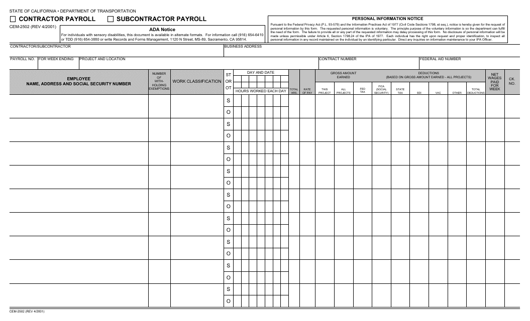 Form CEM-2502 Printable Pdf