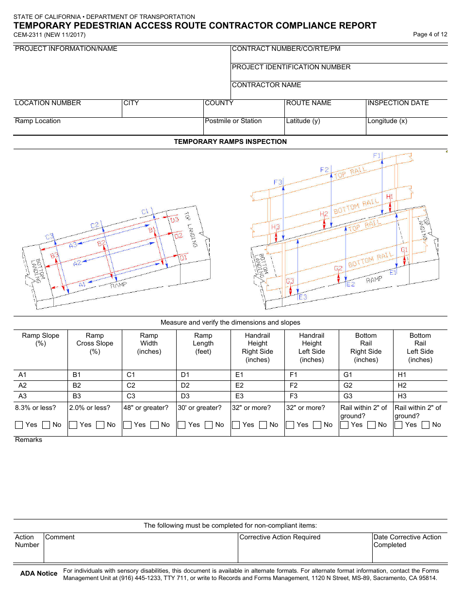 Form CEM-2311 Temporary Pedestrian Access Route Contractor Compliance Report - California, Page 4