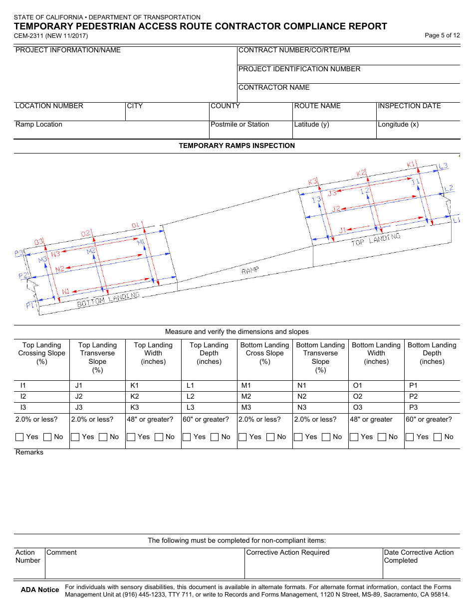 Form CEM-2311 Temporary Pedestrian Access Route Contractor Compliance Report - California, Page 5