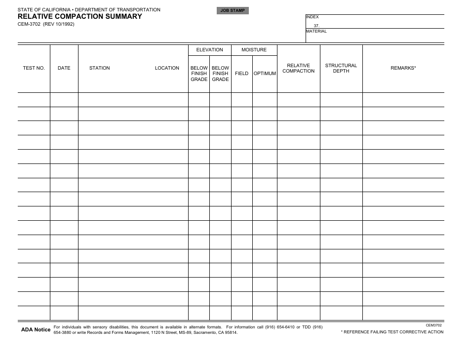 Form CEM-3702 Relative Compaction Summary - California, Page 1