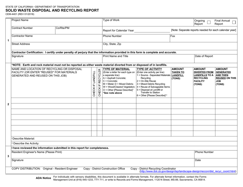 Form CEM-4401 Download Fillable PDF or Fill Online Solid Waste Disposal ...