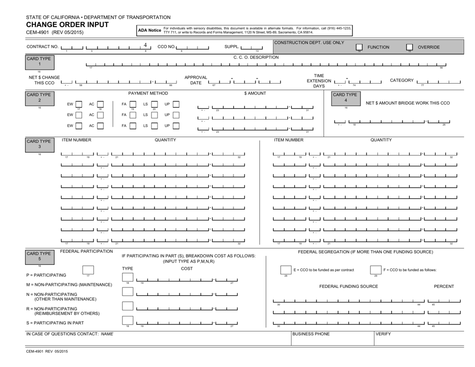 Form CEM-4901 Change Order Input - California, Page 1